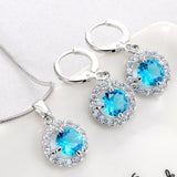 5 Colors Zircon Micro Pave Jewelry Sets for Women Silver Round Cubic Zircon Necklace Hoop Earrings Wedding Jewelry Sets