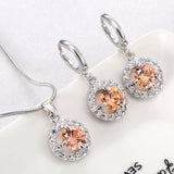 5 Colors Zircon Micro Pave Jewelry Sets for Women Silver Round Cubic Zircon Necklace Hoop Earrings Wedding Jewelry Sets