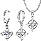 Women Zircon Square Flower Jewelry Sets Clear Hoop Earring Pendant Necklace Charm Jewelry Set Silver