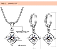 Women Zircon Square Flower Jewelry Sets Clear Hoop Earring Pendant Necklace Charm Jewelry Set Silver