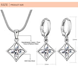 Women Zircon Square Flower Jewelry Sets Clear Hoop Earring Pendant Necklace Charm Jewelry Set Silver