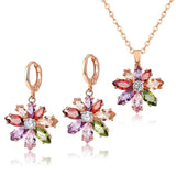 Jewelry Sets Flower Earrings Rose Gold CZ Zirconia Necklace Earrings for Women Wedding Party