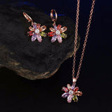 Jewelry Sets Flower Earrings Rose Gold CZ Zirconia Necklace Earrings for Women Wedding Party