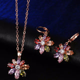 Jewelry Sets Flower Earrings Rose Gold CZ Zirconia Necklace Earrings for Women Wedding Party