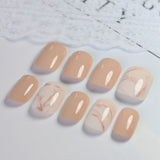 Fashion Nude Fake Nails White Marble Short Press On Nails Shiny Perfect for daily Wear with Glue Sticker