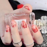 Fashion Nude Fake Nails White Marble Short Press On Nails Shiny Perfect for daily Wear with Glue Sticker