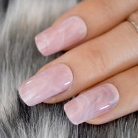 Fashion Nude Fake Nails White Marble Short Press On Nails Shiny Perfect for daily Wear with Glue Sticker