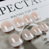 Round Natural False Nails Glitter Nude Gradient White French Nail Extra Short Size Manicure Tips 24pcs