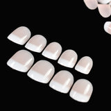 Round Natural False Nails Glitter Nude Gradient White French Nail Extra Short Size Manicure Tips 24pcs