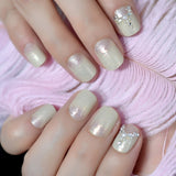 Round Natural False Nails Glitter Nude Gradient White French Nail Extra Short Size Manicure Tips 24pcs