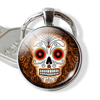 Sugar Skull Keychain Mexico Folk Art Sugar Skull Glass Pendant Metal Keyring Day of the Dead Gift Halloween Gift