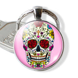 Sugar Skull Keychain Mexico Folk Art Sugar Skull Glass Pendant Metal Keyring Day of the Dead Gift Halloween Gift