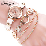 Watches Women Rose Gold Heart Leather Wristwatch Ladies Chain Quartz Clock Christmas Gift