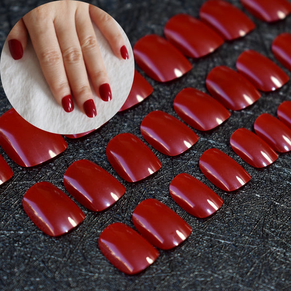 Gorgeous Dark Red Children Press On Nails Short Kids False Nails for Small Size Nails Carnival Style Festival Decoration 24pcs