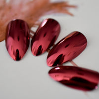 STILETTO Short Red Mirror Press-On Nails Sharp Metallic Ladies Fashion Medium Fake Nails Kit Quality 24 Count