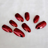 STILETTO Short Red Mirror Press-On Nails Sharp Metallic Ladies Fashion Medium Fake Nails Kit Quality 24 Count