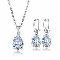 4 Zirconia Jewelry Sets for Women Silver CZ Water Drop Necklace Earrings Jewelry