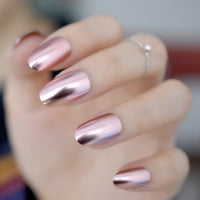 Quality Oval Fake Nails Silver Mirror Faux Ongle Short Daily Nail Art Tips Metallic Style Glamour Nail Tip