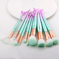 10Pcs Makeup Brushes Set Cosmetic Tools Kits Concealer Fish Tail Foundation Eyebrow Eyeliner Brush