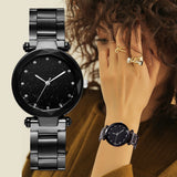 Women Steel Watches Black Watch Ladies Casual Quartz Stainless Marble Strap Dress Watch