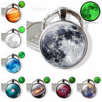 Glow In The Dark Full Moon Keychain Luminous Full Moon Glass Pendant Key Chain Galaxy Jewellery Handmade Gift for Men Women