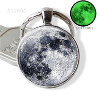 Glow In The Dark Full Moon Keychain Luminous Full Moon Glass Pendant Key Chain Galaxy Jewellery Handmade Gift for Men Women