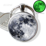 Glow In The Dark Full Moon Keychain Luminous Full Moon Glass Pendant Key Chain Galaxy Jewellery Handmade Gift for Men Women