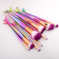 10Pcs Makeup Brushes Set Cosmetic Tools Kits Concealer Fish Tail Foundation Eyebrow Eyeliner Brush