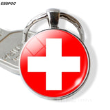 Central Europe Countries Flag Keychain Germany Poland Switzerland Austria Hungary Flag Glass Cabochon Pendant Metal Keyring Gift