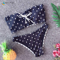 Cute G String Swimsuit Swimwear Polka Dot Thong Bikini Sexy Bandeau Set Push Up Beach Bathing