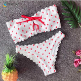 Cute G String Swimsuit Swimwear Polka Dot Thong Bikini Sexy Bandeau Set Push Up Beach Bathing