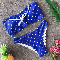 Cute G String Swimsuit Swimwear Polka Dot Thong Bikini Sexy Bandeau Set Push Up Beach Bathing