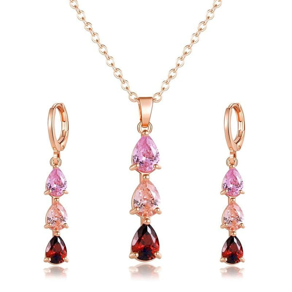 Water Drop Cubic Zirconia Bridal Jewelry Sets for Women Plated Necklaces Earrings Sets