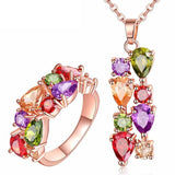 Rose Gold color Jewelry Sets for Women Mona Lisa Cubic Zircon Pendant Necklace Ring Jewelry Set