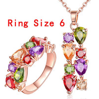 Rose Gold color Jewelry Sets for Women Mona Lisa Cubic Zircon Pendant Necklace Ring Jewelry Set