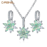 11 Colors Cubic Zircon Necklace Earrings Set for women Silver Flower Wedding Jewelry Set Gifts