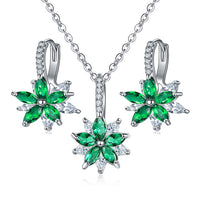 11 Colors Cubic Zircon Necklace Earrings Set for women Silver Flower Wedding Jewelry Set Gifts