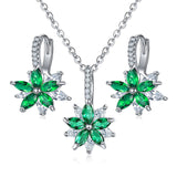 11 Colors Cubic Zircon Necklace Earrings Set for women Silver Flower Wedding Jewelry Set Gifts