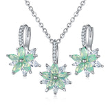 11 Colors Cubic Zircon Necklace Earrings Set for women Silver Flower Wedding Jewelry Set Gifts