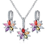 11 Colors Cubic Zircon Necklace Earrings Set for women Silver Flower Wedding Jewelry Set Gifts