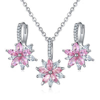 11 Colors Cubic Zircon Necklace Earrings Set for women Silver Flower Wedding Jewelry Set Gifts