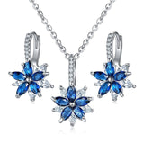 11 Colors Cubic Zircon Necklace Earrings Set for women Silver Flower Wedding Jewelry Set Gifts