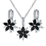 11 Colors Cubic Zircon Necklace Earrings Set for women Silver Flower Wedding Jewelry Set Gifts