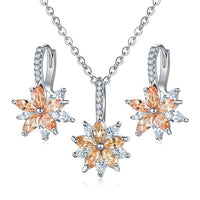 11 Colors Cubic Zircon Necklace Earrings Set for women Silver Flower Wedding Jewelry Set Gifts