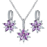 11 Colors Cubic Zircon Necklace Earrings Set for women Silver Flower Wedding Jewelry Set Gifts