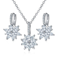 11 Colors Cubic Zircon Necklace Earrings Set for women Silver Flower Wedding Jewelry Set Gifts