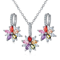 Silver Jewelry Set for Women Flower CZ Stone Zircon Pendants Necklaces Earrings LOVE Anniversary Gift