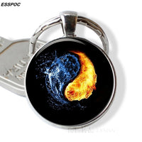 Dragon Eye Keychain Yin Yang Evil Eye Glass Cabochon Pendant Metal Key Chain Accessories Gifts for Men Women