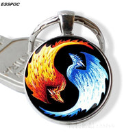 Dragon Eye Keychain Yin Yang Evil Eye Glass Cabochon Pendant Metal Key Chain Accessories Gifts for Men Women