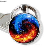 Dragon Eye Keychain Yin Yang Evil Eye Glass Cabochon Pendant Metal Key Chain Accessories Gifts for Men Women